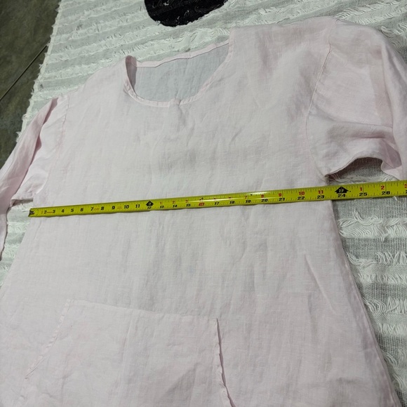 Women’s Pink 3/4 Sleeved Blouse Shirt Top 100% Linen Made USA PtP 23” Lagenlook - Picture 10 of 12